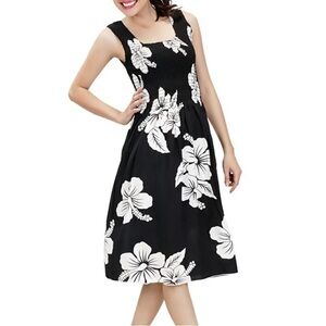 Hibiscus Black & White Women's Smocked Tank Dress Favant Hawaii